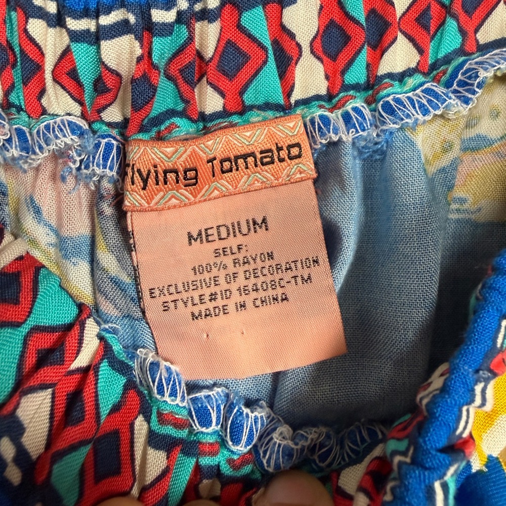 Flying‎ Tomato Size Medium Maxi Dress Blue Floral Tropical High Low Tie Waist - Picture 6 of 9